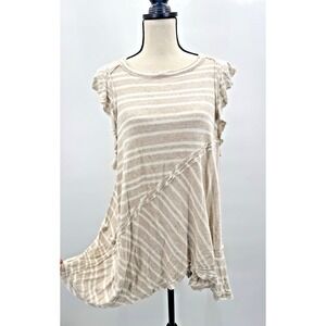 Free People Stripe Linen Tunic Dress XS Asymmetrical Neutral Indie Boho Coastal